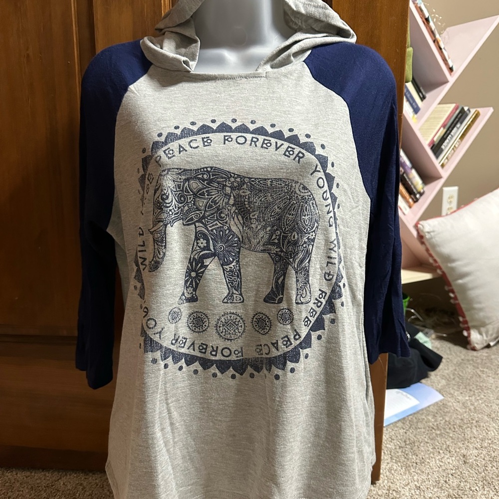 Shasa Kids Hoodie with Elephant Graphic in Gray and Navy